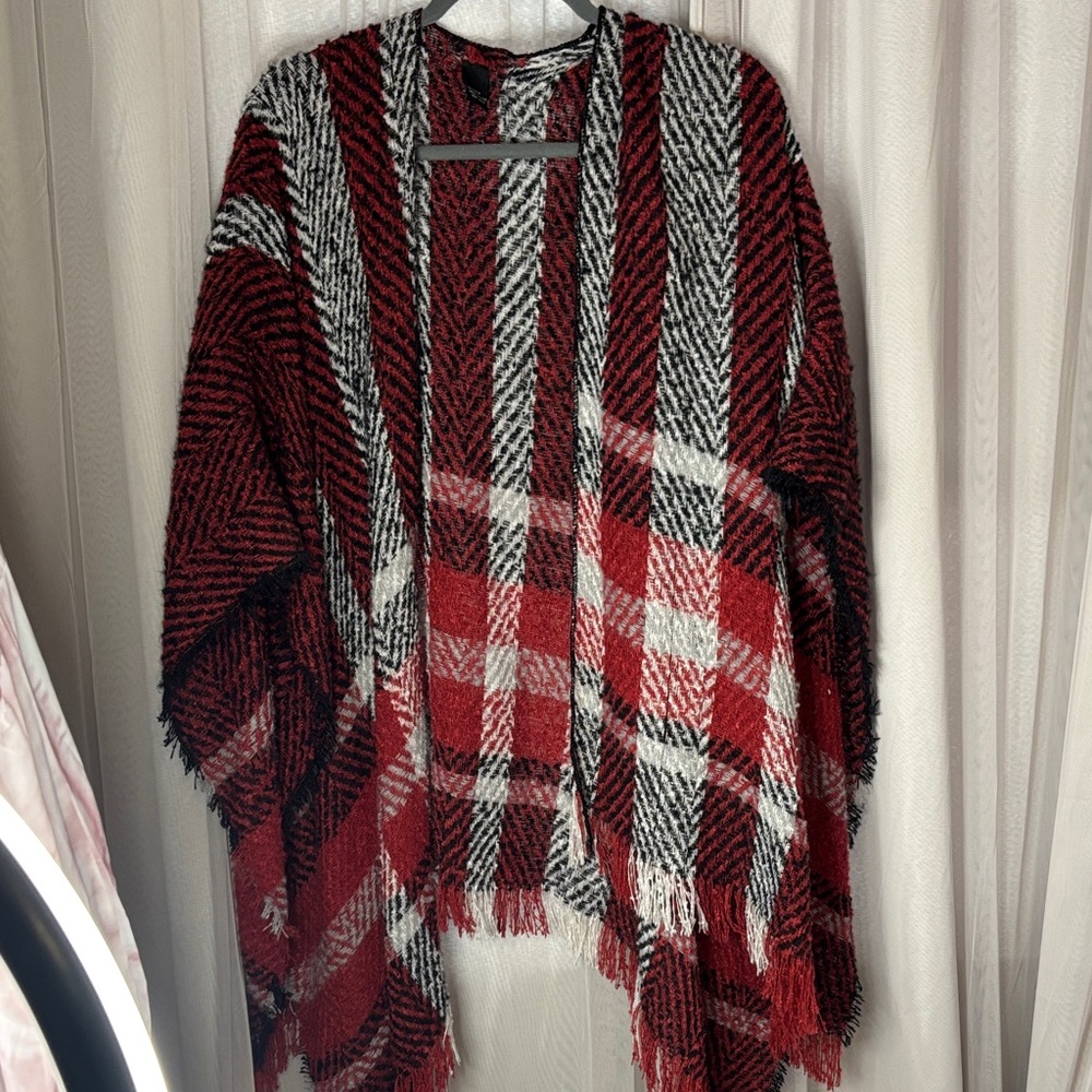 Red and Black Plaid Women's Poncho